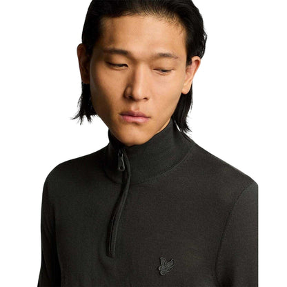 Grey - Side - Lyle & Scott Mens Eagle Merino Wool Quarter Zip Jumper