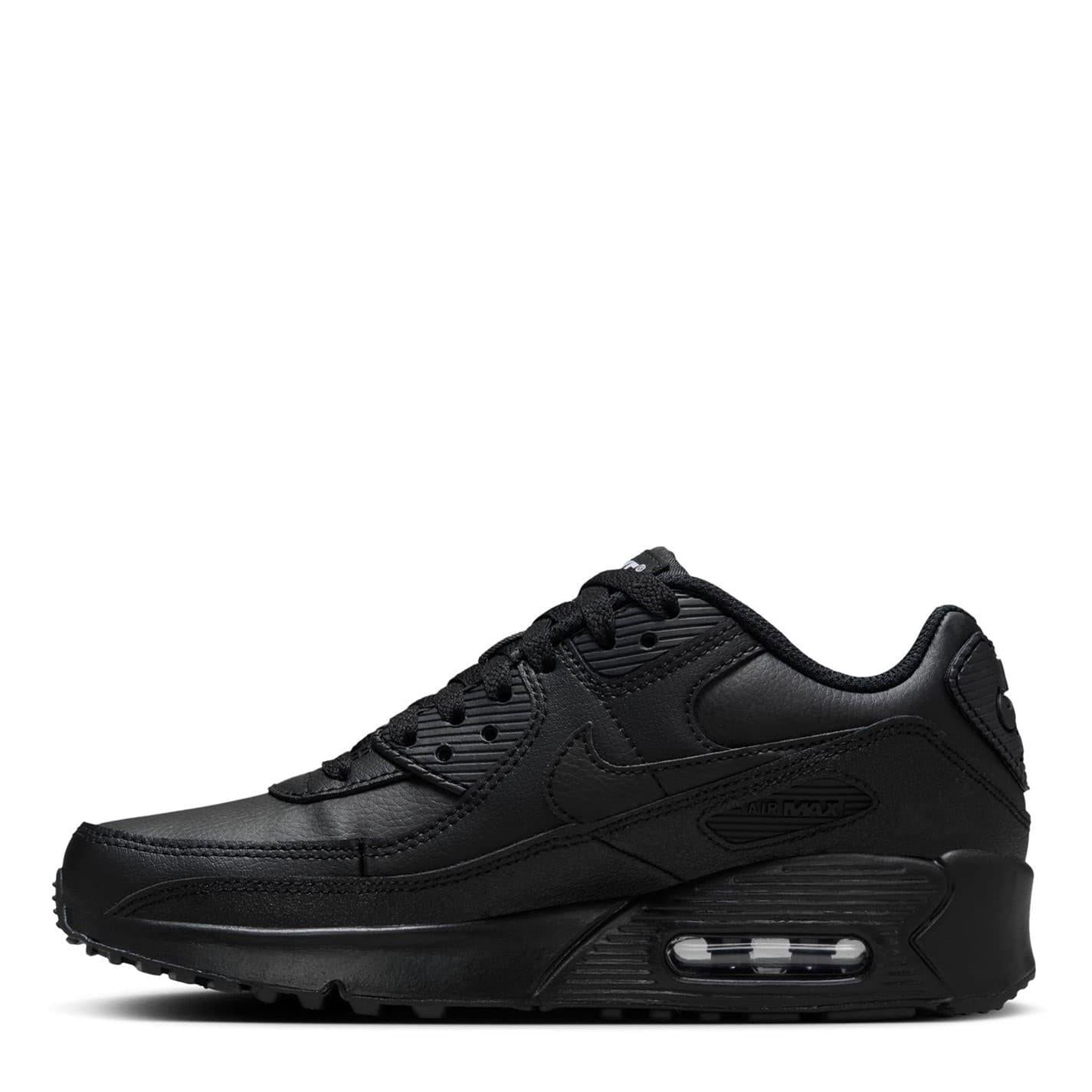 Triple Black - Back - Nike Childrens-Kids Air Max 90 Leather Low Trainers