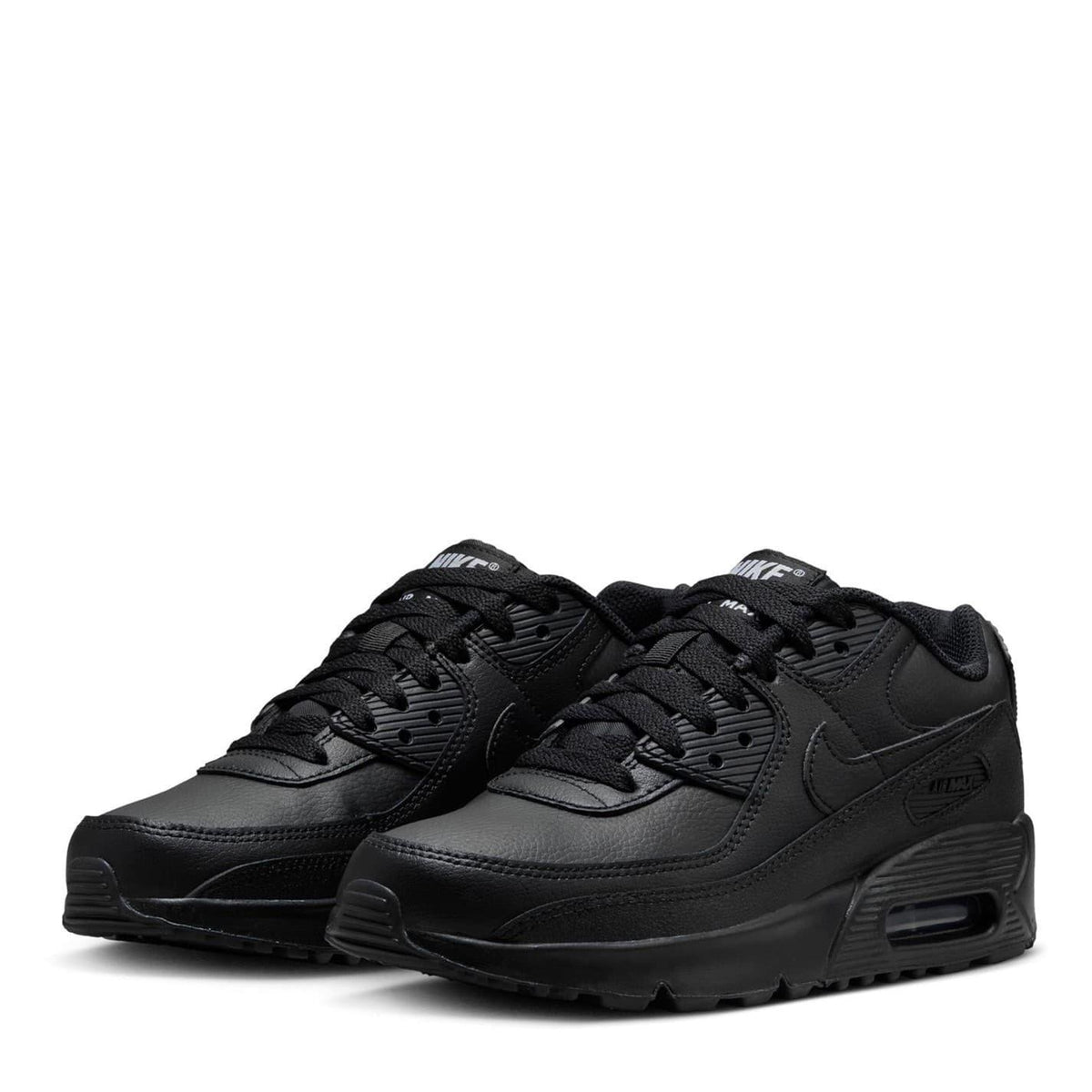 Triple Black - Side - Nike Childrens-Kids Air Max 90 Leather Low Trainers