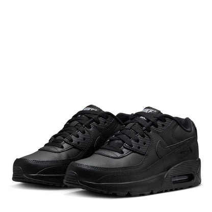 Triple Black - Side - Nike Childrens-Kids Air Max 90 Leather Low Trainers