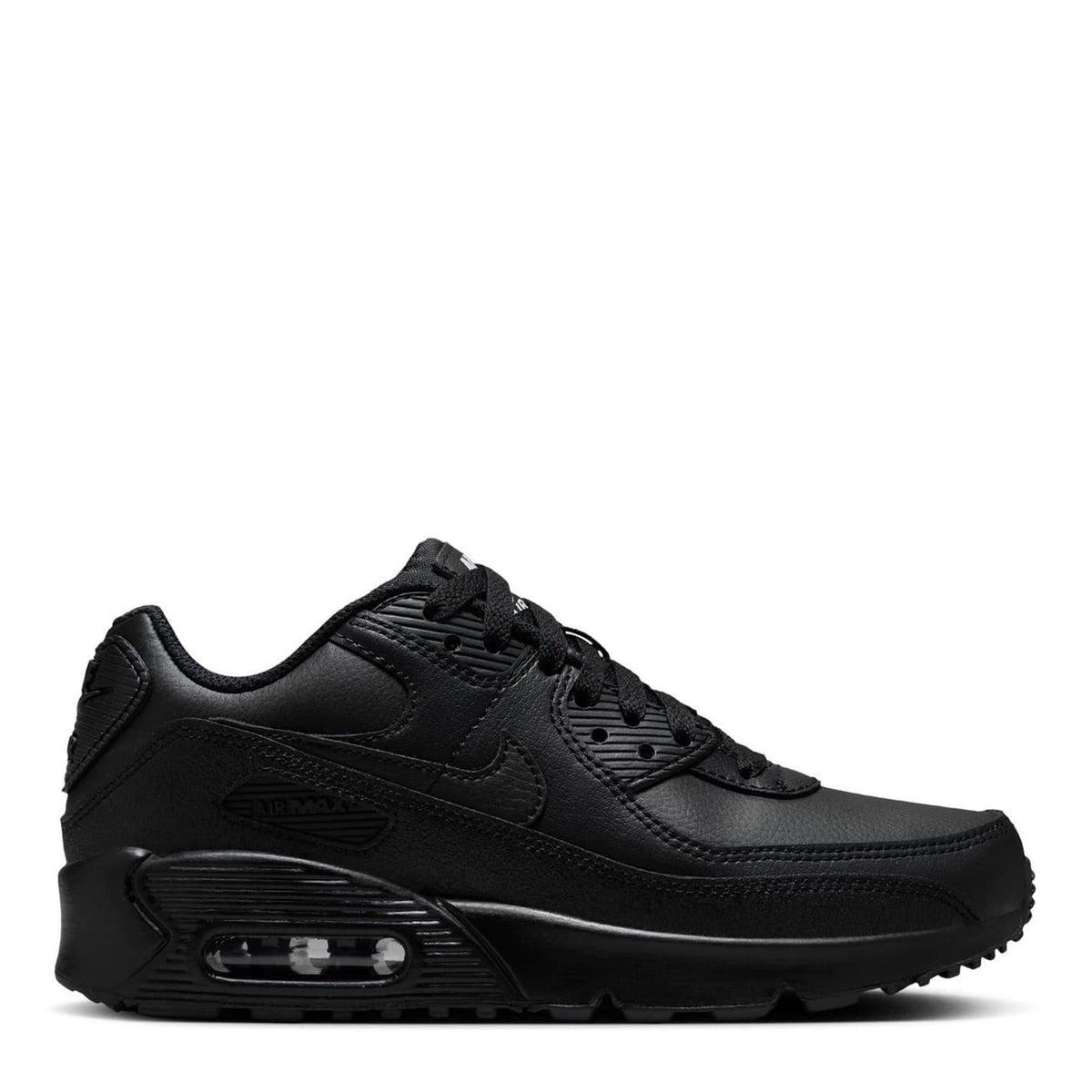 Triple Black - Front - Nike Childrens-Kids Air Max 90 Leather Low Trainers