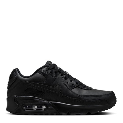 Triple Black - Front - Nike Childrens-Kids Air Max 90 Leather Low Trainers