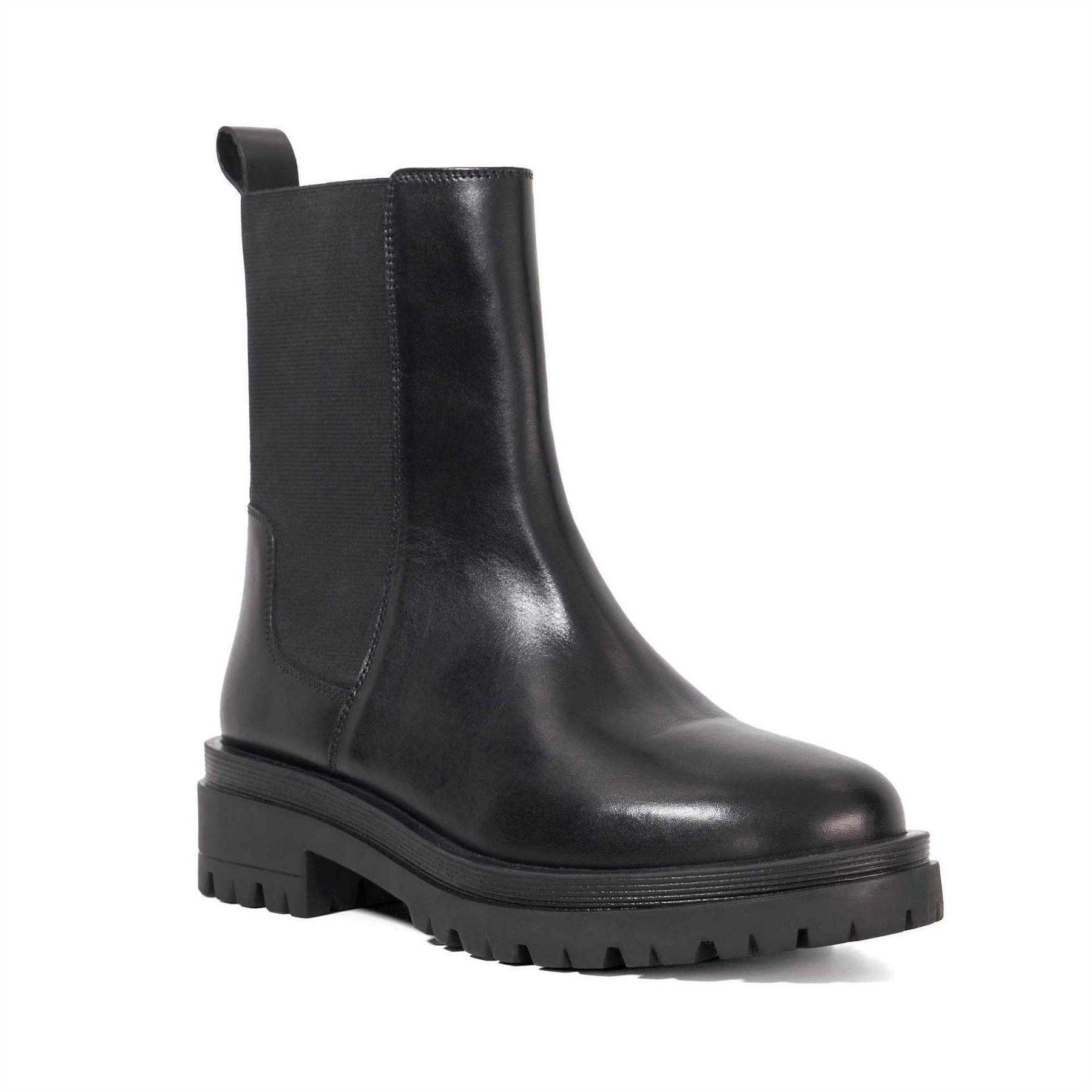Black - Back - Dune London Womens-Ladies Leather Chunky Sole Chelsea Boots