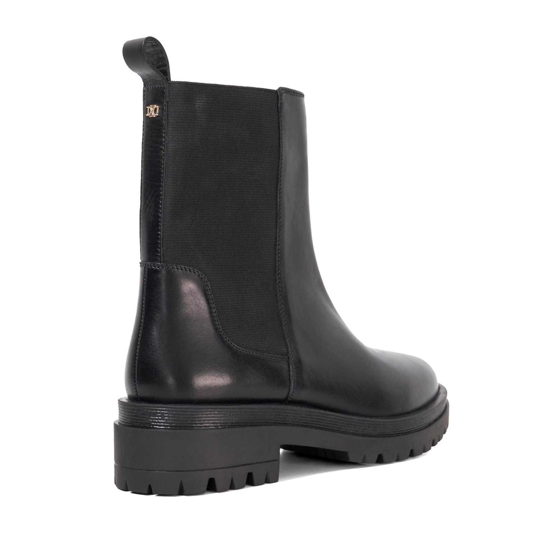 Black - Side - Dune London Womens-Ladies Leather Chunky Sole Chelsea Boots
