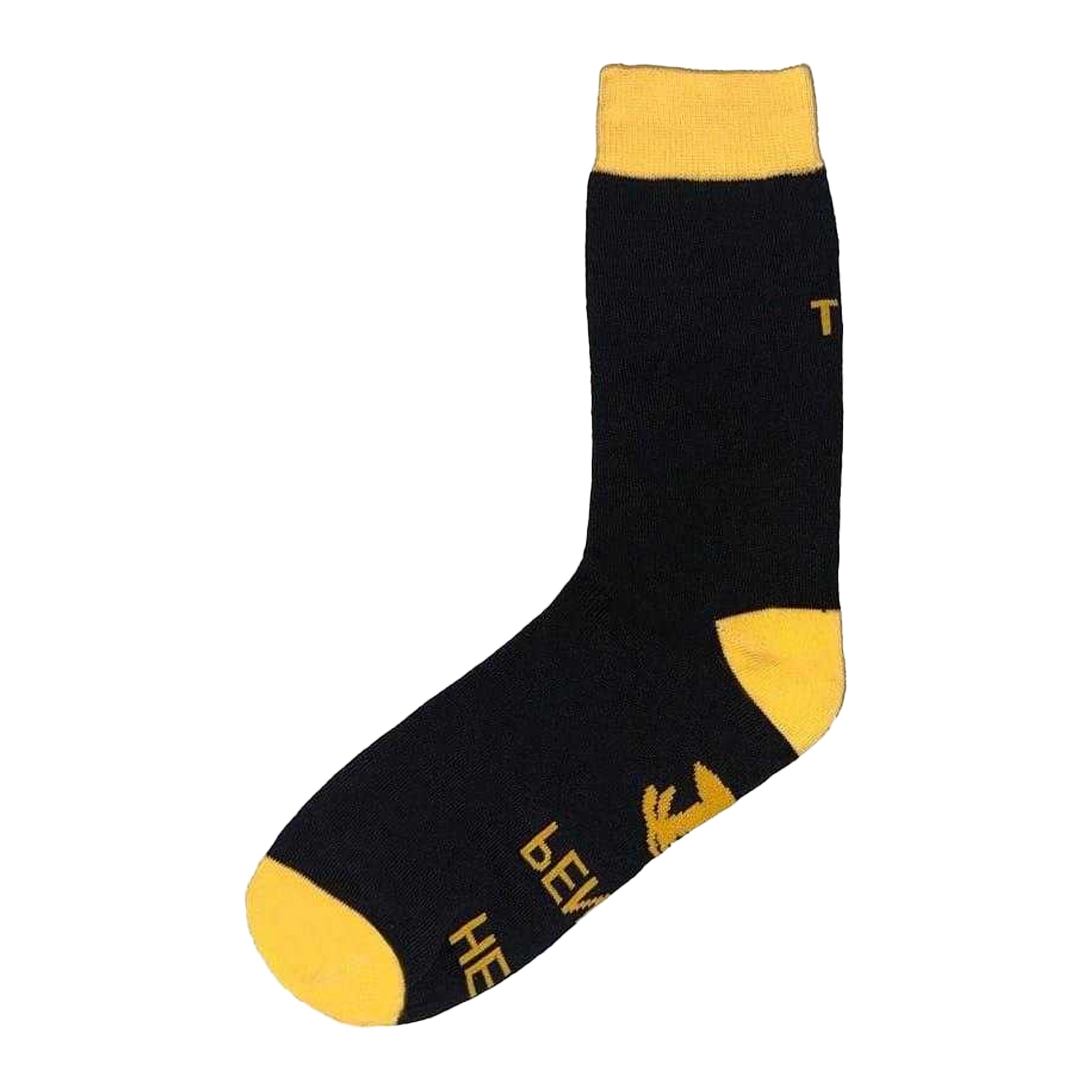 Black-Yellow - Back - Star Mens Contrast Retirement Crew Socks