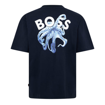 Dark Blue - Back - Boss Mens Embroidered Logo T-Shirt
