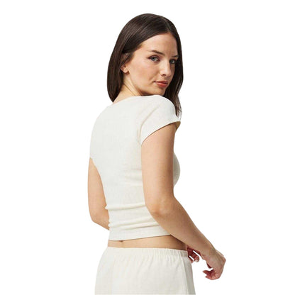 Vintage White - Back - Jack Wills Womens-Ladies Cropped V Neck T-Shirt
