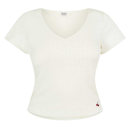 Vintage White - Front - Jack Wills Womens-Ladies Cropped V Neck T-Shirt