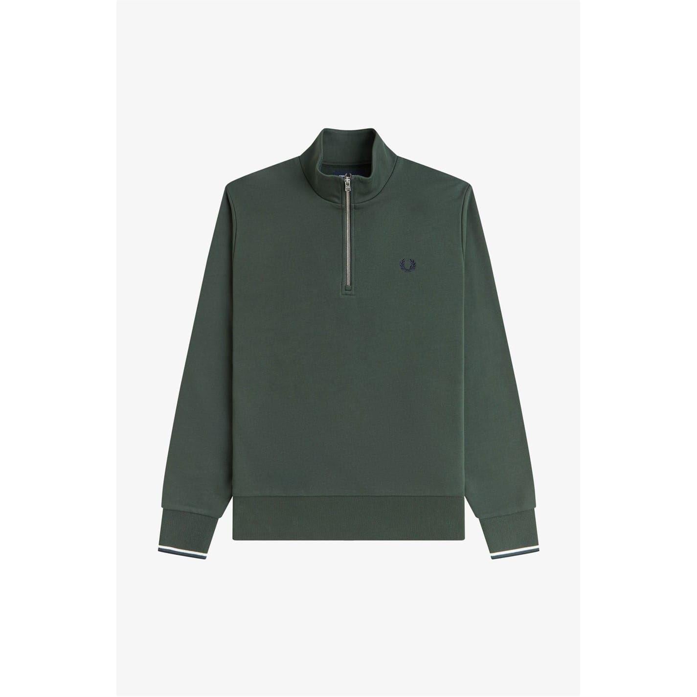 Court Green - Front - Fred Perry Mens Logo Half Zip Sweatshirt