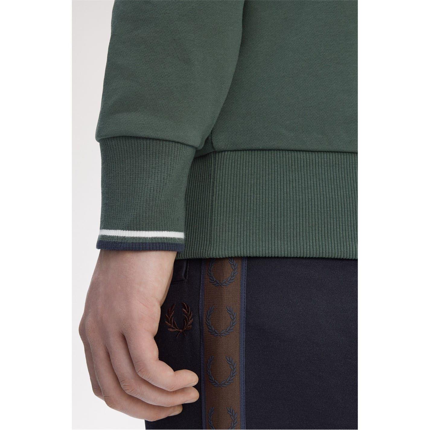 Court Green - Pack Shot - Fred Perry Mens Logo Half Zip Sweatshirt