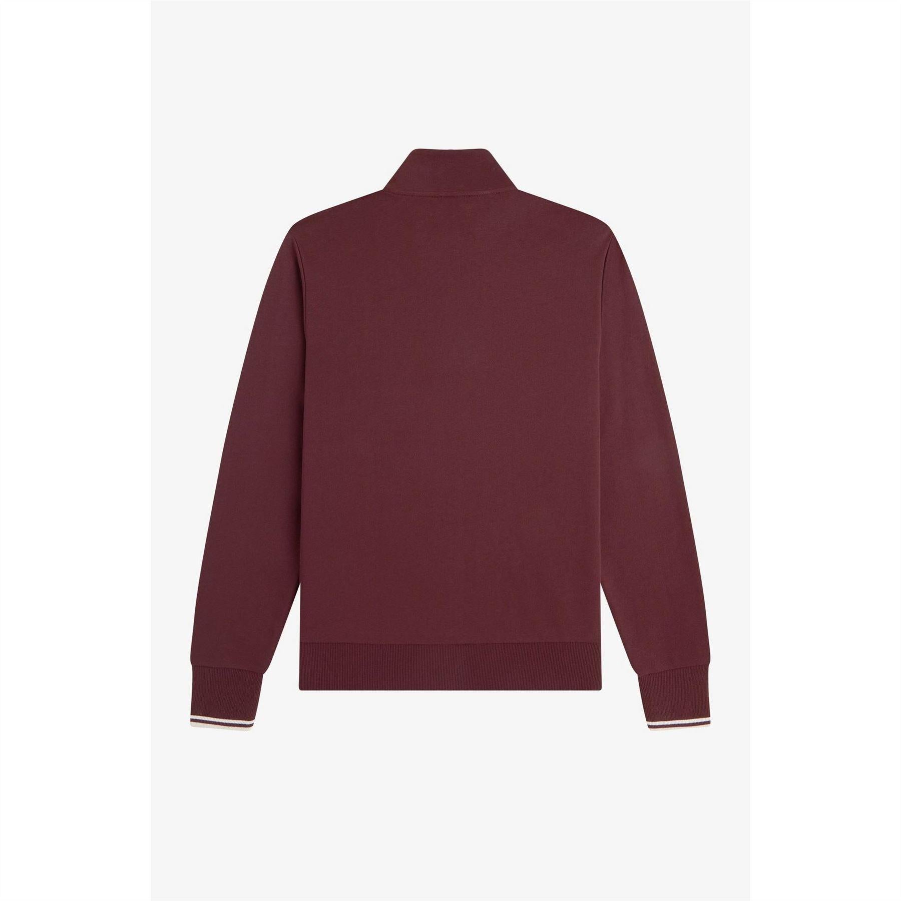Oxblood - Back - Fred Perry Mens Logo Half Zip Sweatshirt