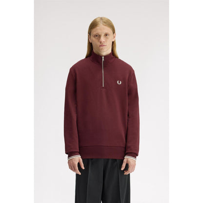 Oxblood - Side - Fred Perry Mens Logo Half Zip Sweatshirt