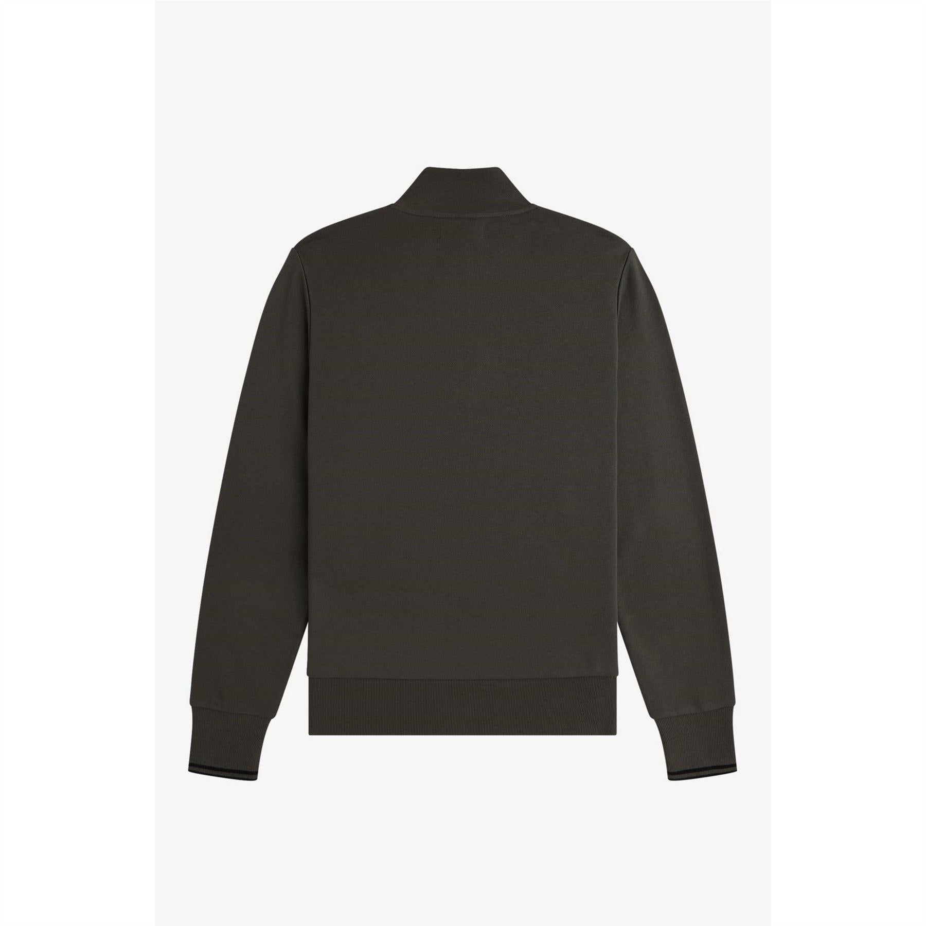 Field Green - Back - Fred Perry Mens Logo Half Zip Sweatshirt