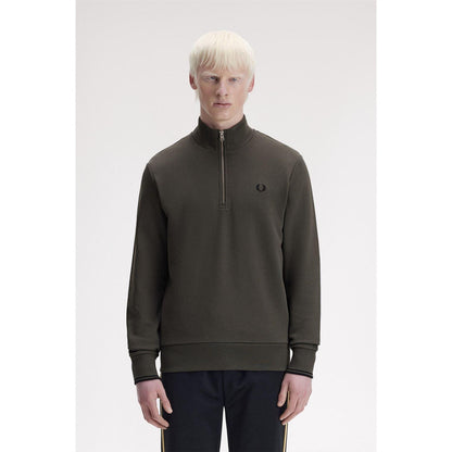 Field Green - Side - Fred Perry Mens Logo Half Zip Sweatshirt