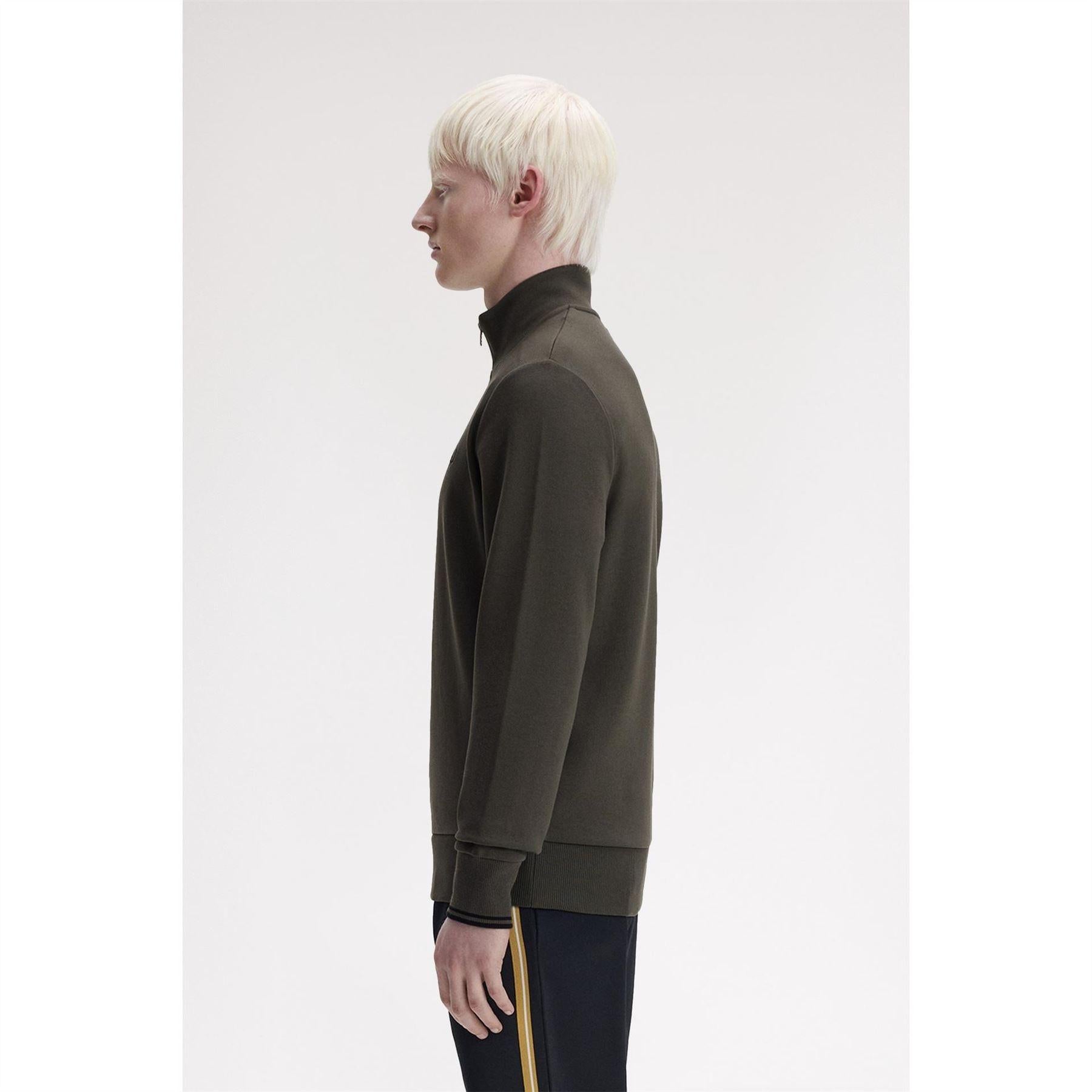 Field Green - Lifestyle - Fred Perry Mens Logo Half Zip Sweatshirt