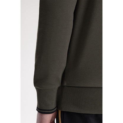 Field Green - Pack Shot - Fred Perry Mens Logo Half Zip Sweatshirt