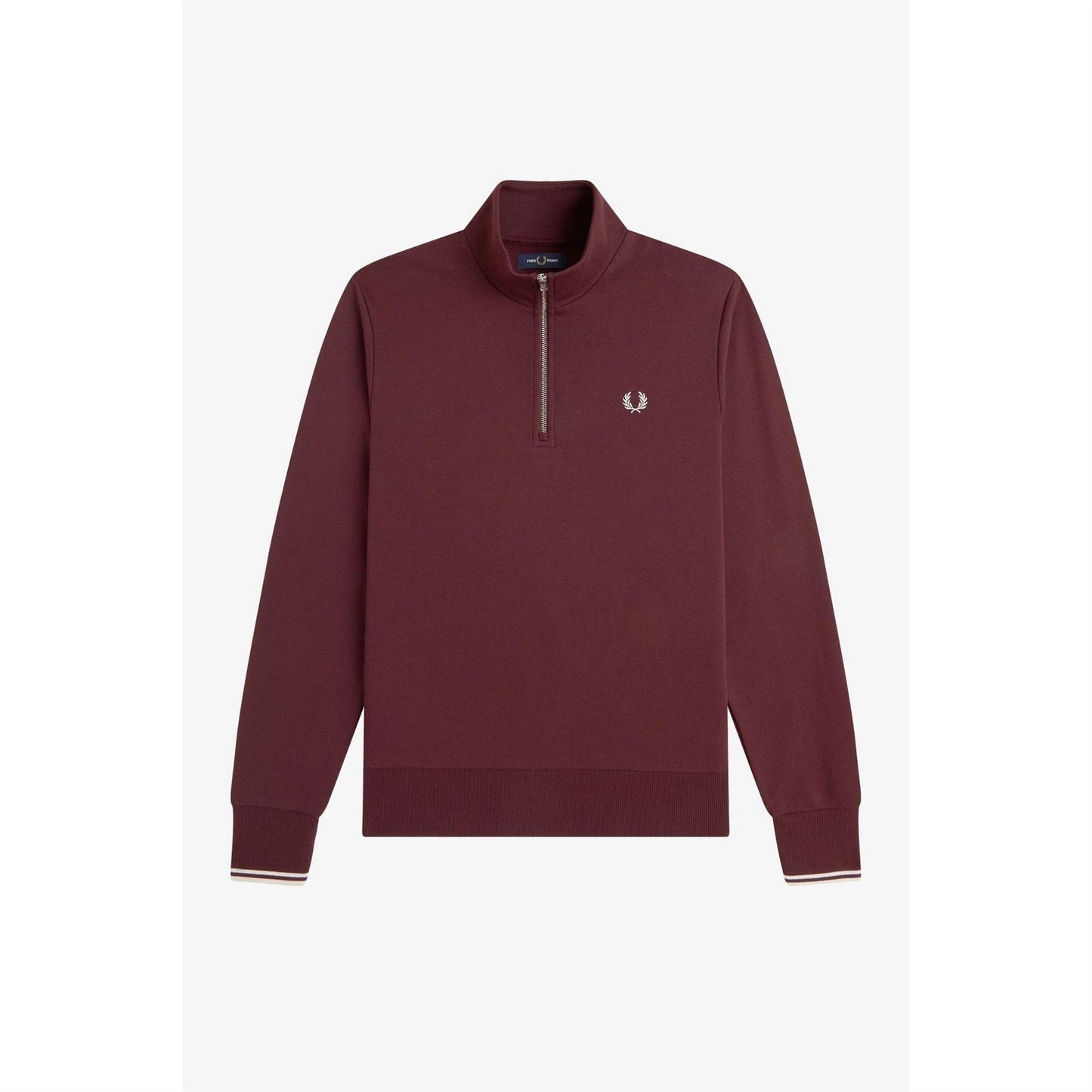 Oxblood - Front - Fred Perry Mens Logo Half Zip Sweatshirt