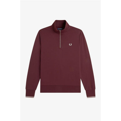 Oxblood - Front - Fred Perry Mens Logo Half Zip Sweatshirt
