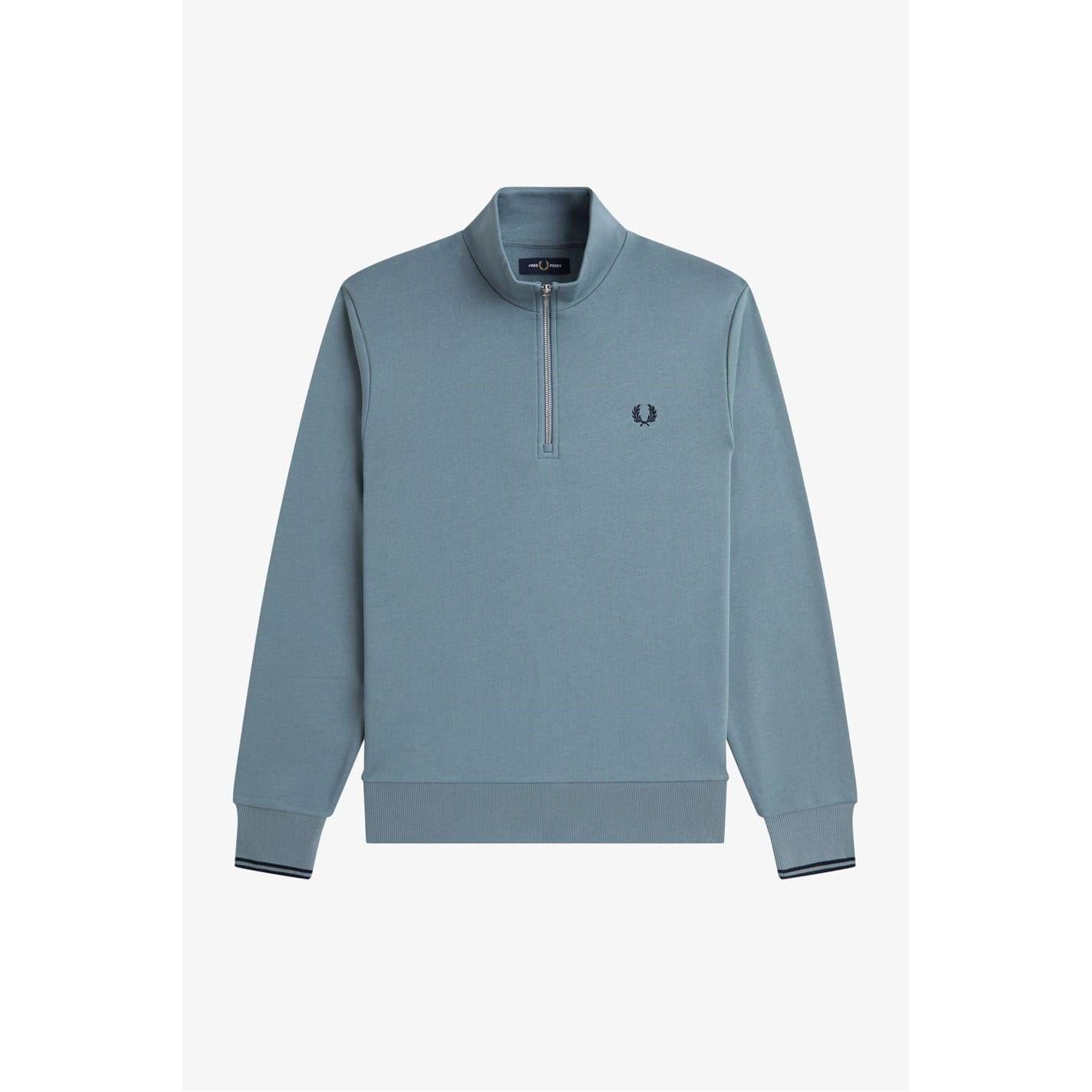 Blue - Front - Fred Perry Mens Logo Half Zip Sweatshirt