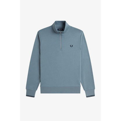 Blue - Front - Fred Perry Mens Logo Half Zip Sweatshirt