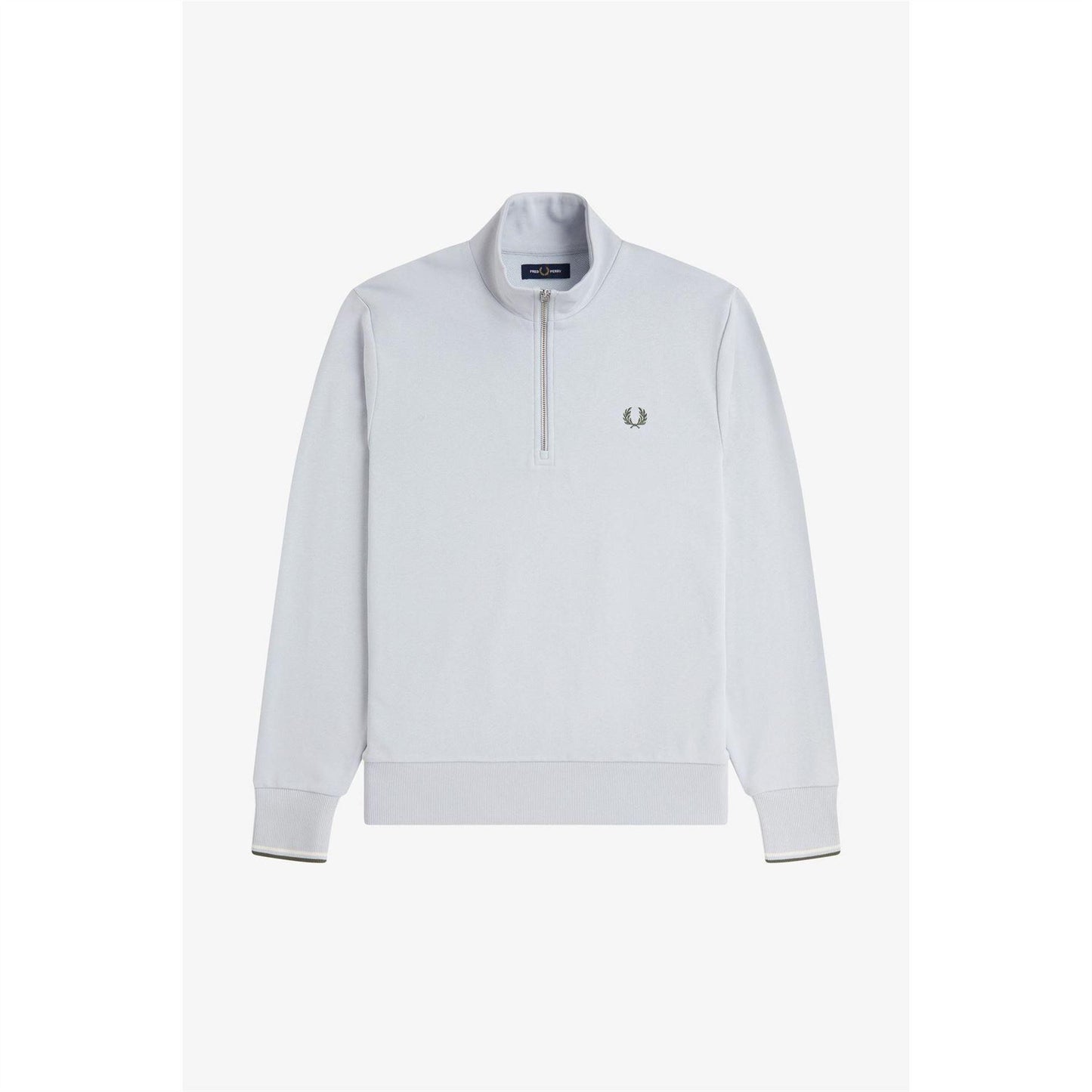 Dusky Blue - Front - Fred Perry Mens Logo Half Zip Sweatshirt