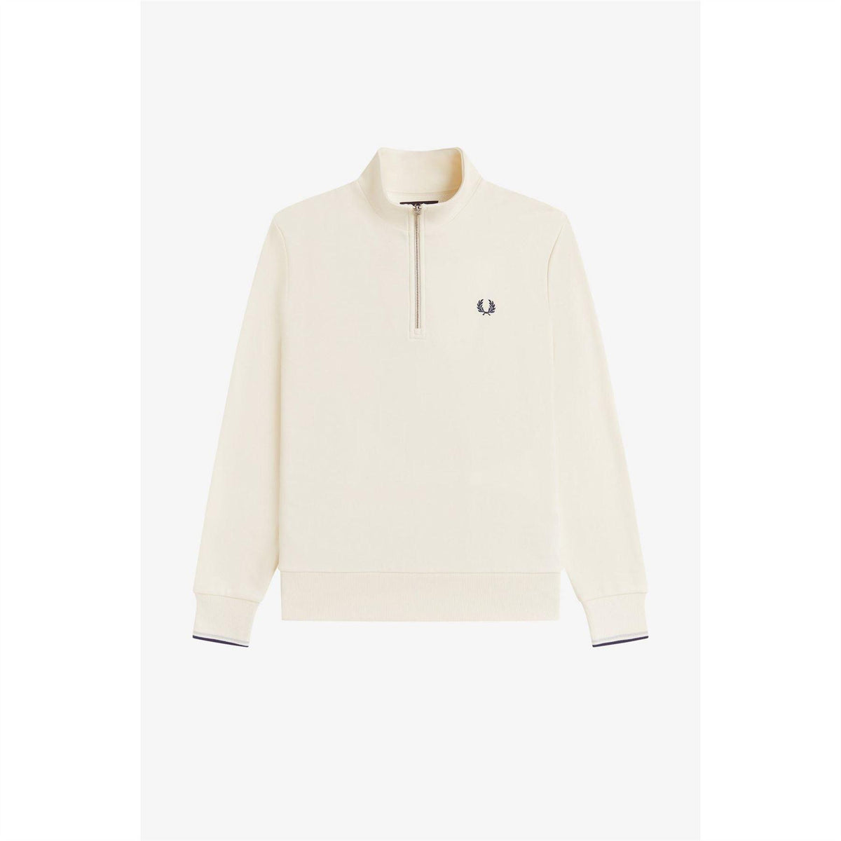 Ecru - Front - Fred Perry Mens Logo Half Zip Sweatshirt