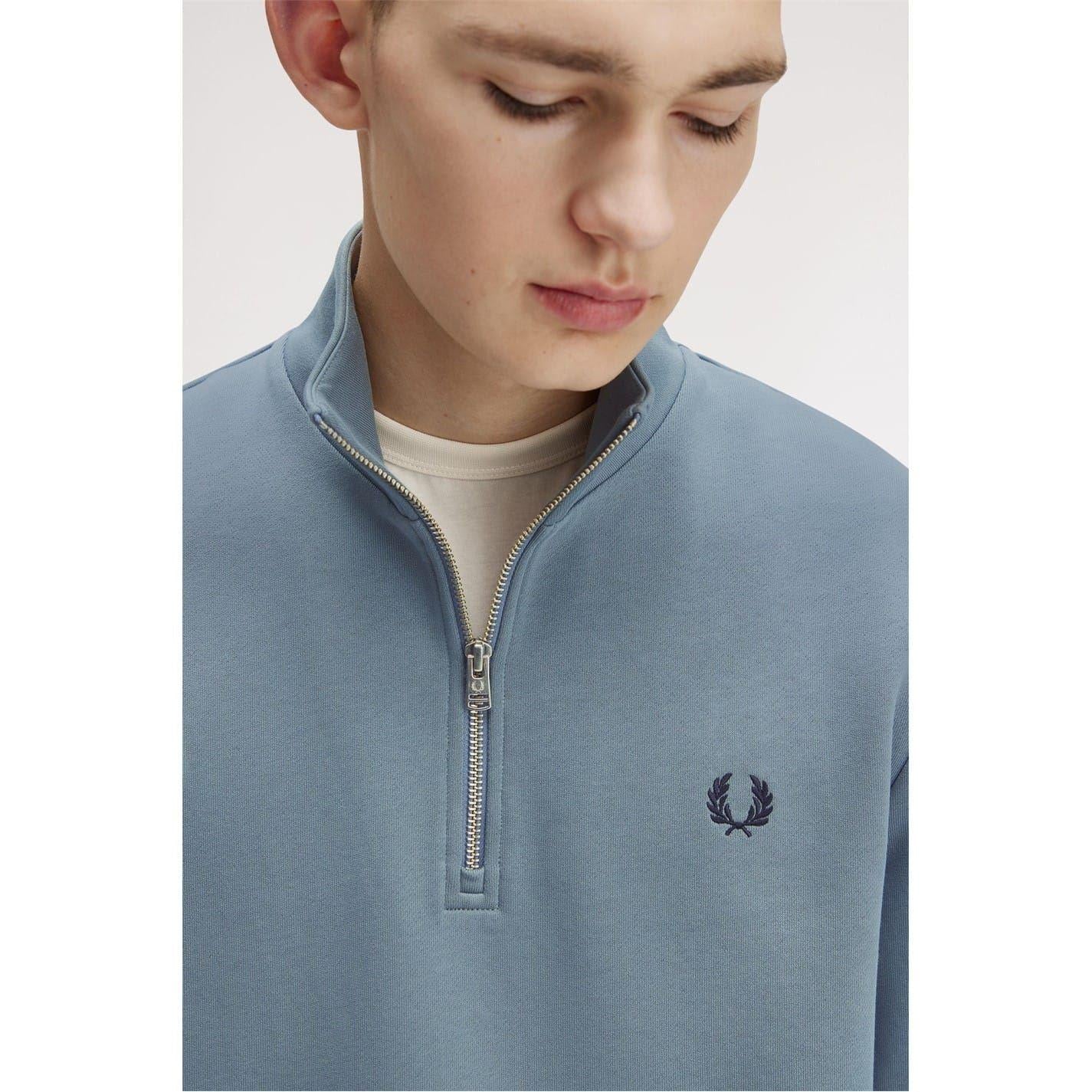 Blue - Pack Shot - Fred Perry Mens Logo Half Zip Sweatshirt