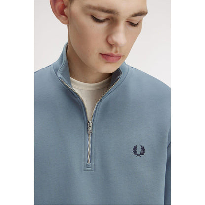 Blue - Pack Shot - Fred Perry Mens Logo Half Zip Sweatshirt