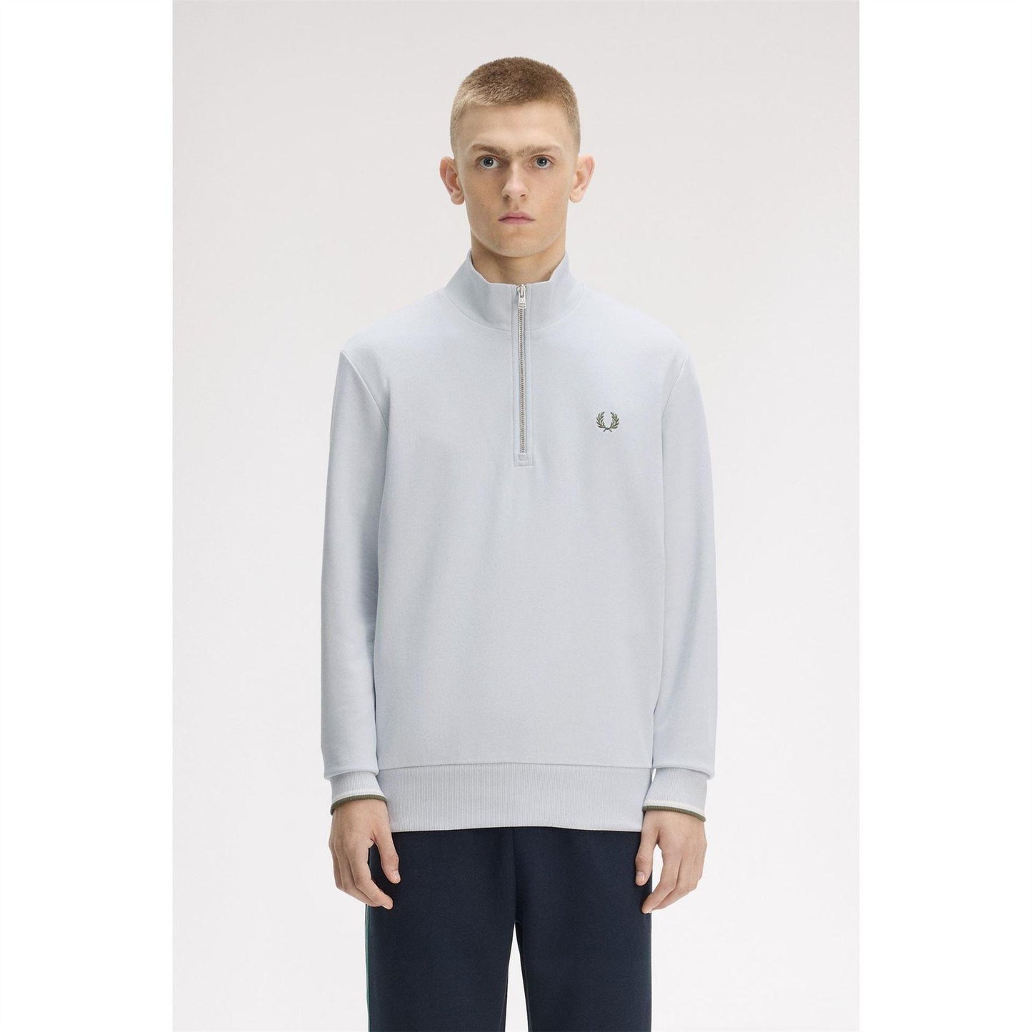 Dusky Blue - Side - Fred Perry Mens Logo Half Zip Sweatshirt