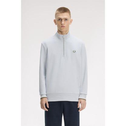 Dusky Blue - Side - Fred Perry Mens Logo Half Zip Sweatshirt