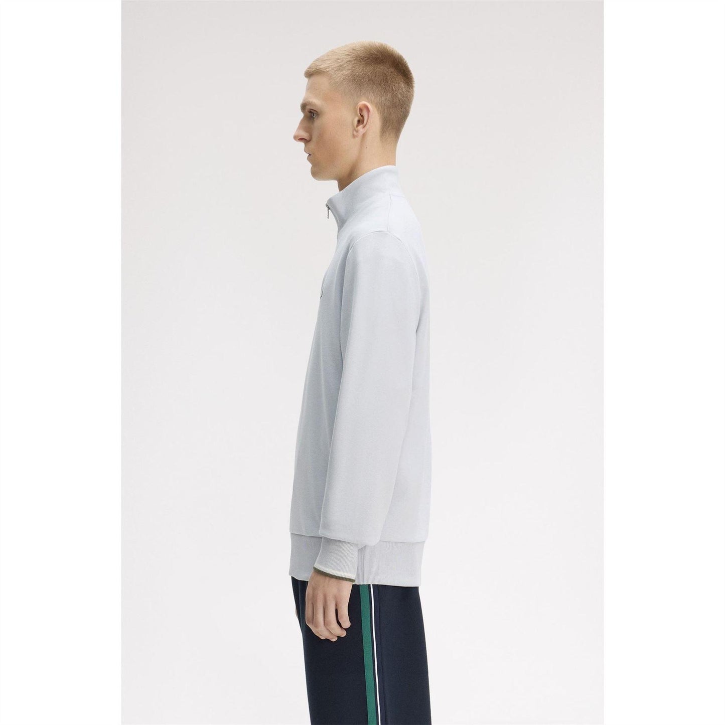 Dusky Blue - Lifestyle - Fred Perry Mens Logo Half Zip Sweatshirt