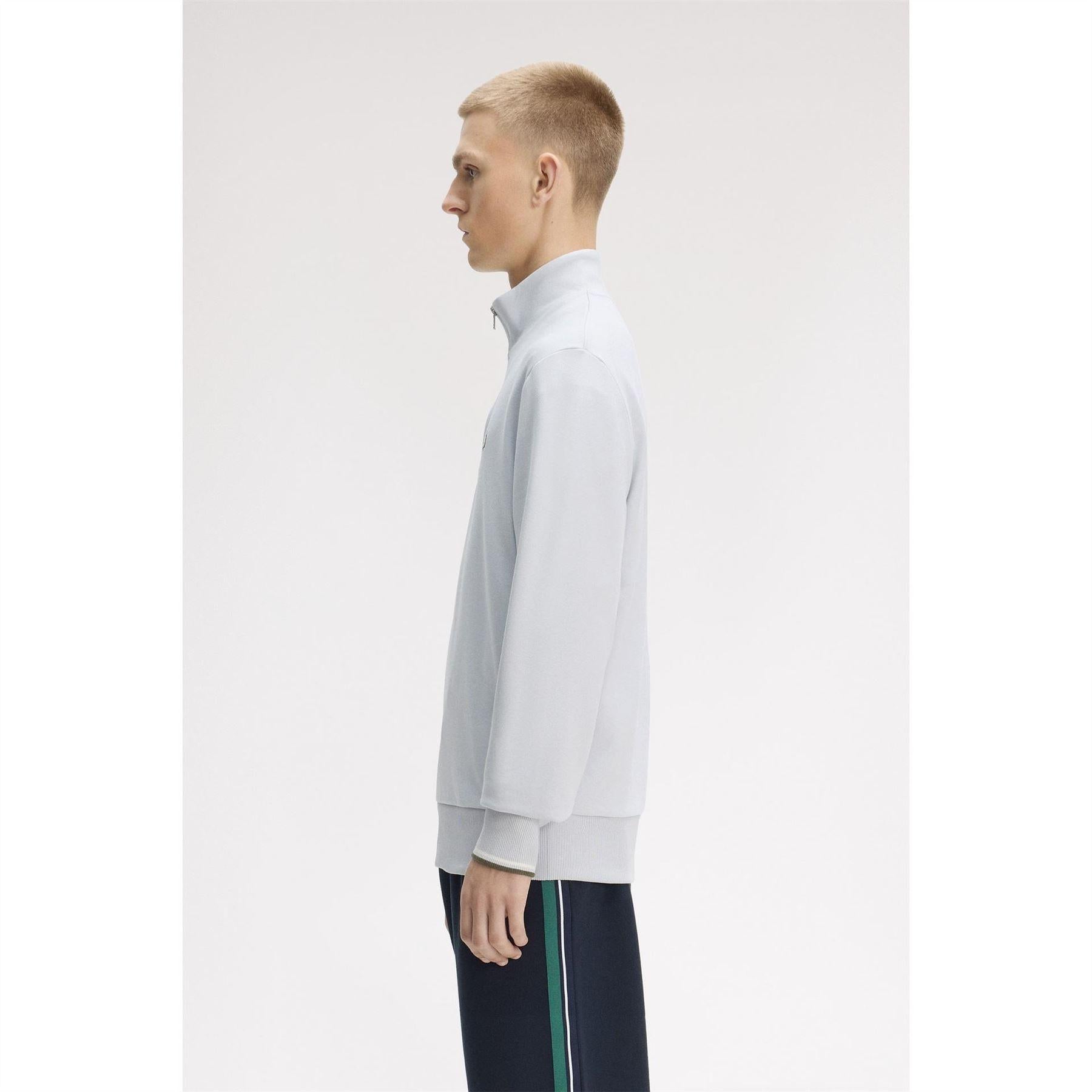 Dusky Blue - Lifestyle - Fred Perry Mens Logo Half Zip Sweatshirt