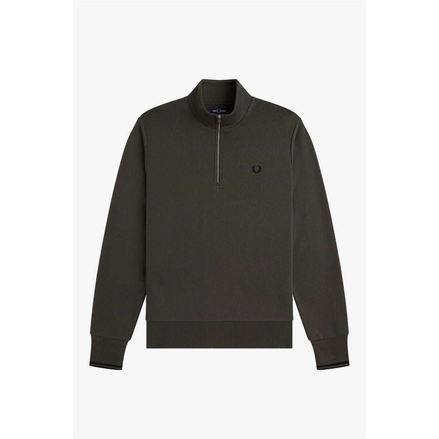 Field Green - Front - Fred Perry Mens Logo Half Zip Sweatshirt