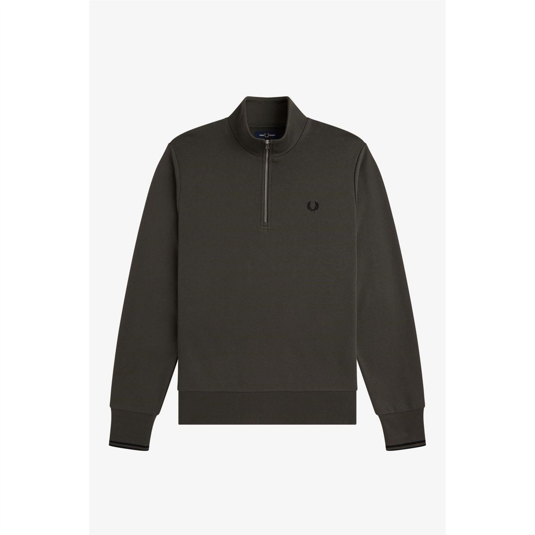 Field Green - Front - Fred Perry Mens Logo Half Zip Sweatshirt
