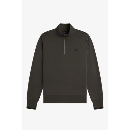 Field Green - Front - Fred Perry Mens Logo Half Zip Sweatshirt