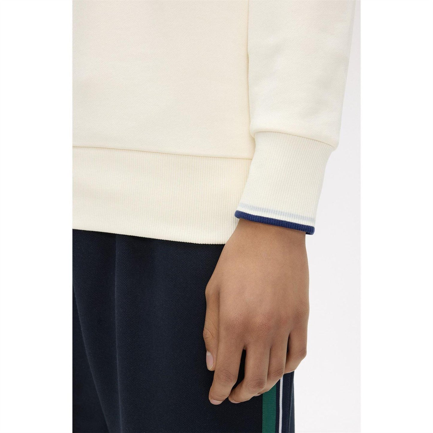 Ecru - Pack Shot - Fred Perry Mens Logo Half Zip Sweatshirt