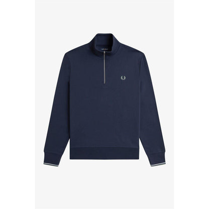 Airforce Blue - Front - Fred Perry Mens Logo Half Zip Sweatshirt