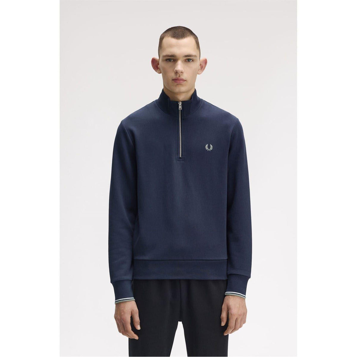 Airforce Blue - Side - Fred Perry Mens Logo Half Zip Sweatshirt