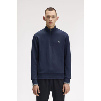 Airforce Blue - Side - Fred Perry Mens Logo Half Zip Sweatshirt