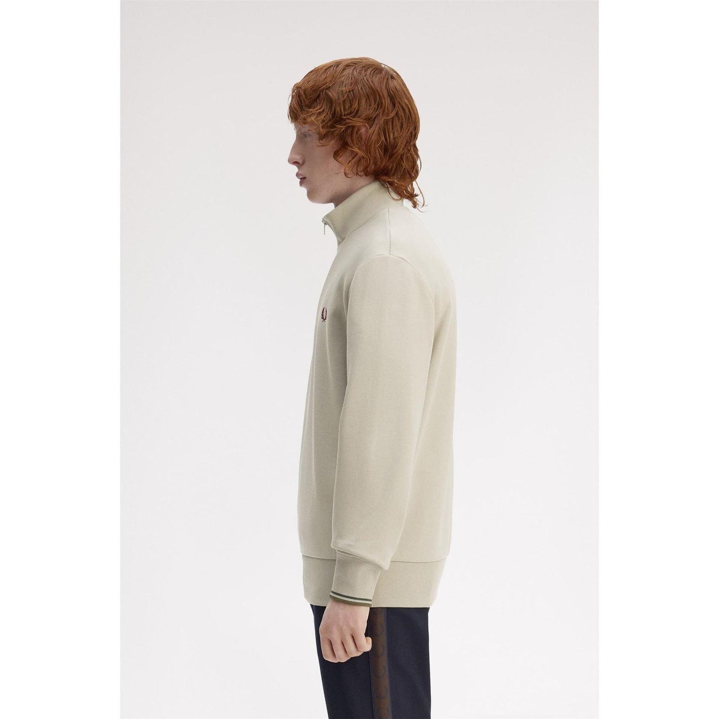 Warm Beige - Lifestyle - Fred Perry Mens Logo Half Zip Sweatshirt