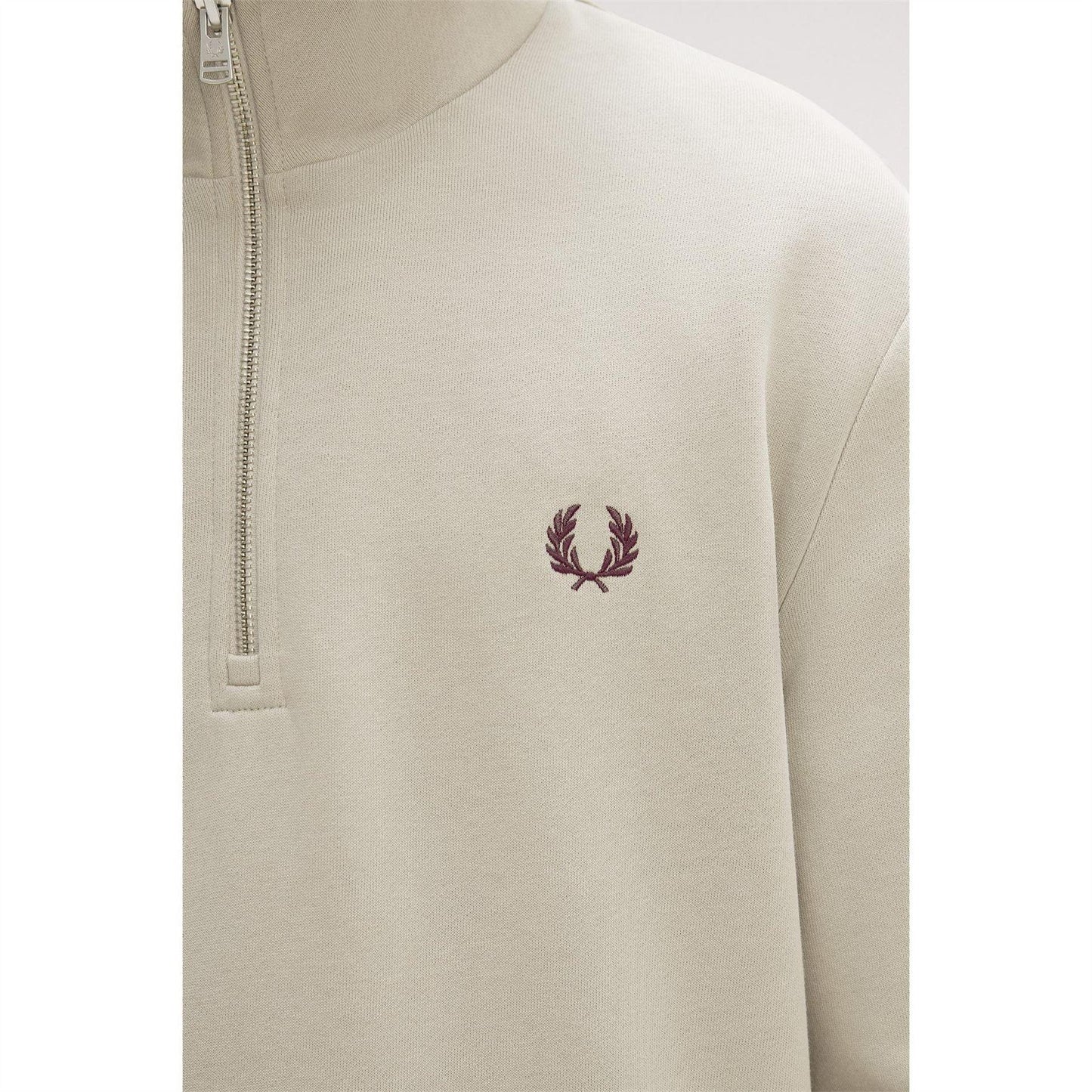 Warm Beige - Pack Shot - Fred Perry Mens Logo Half Zip Sweatshirt