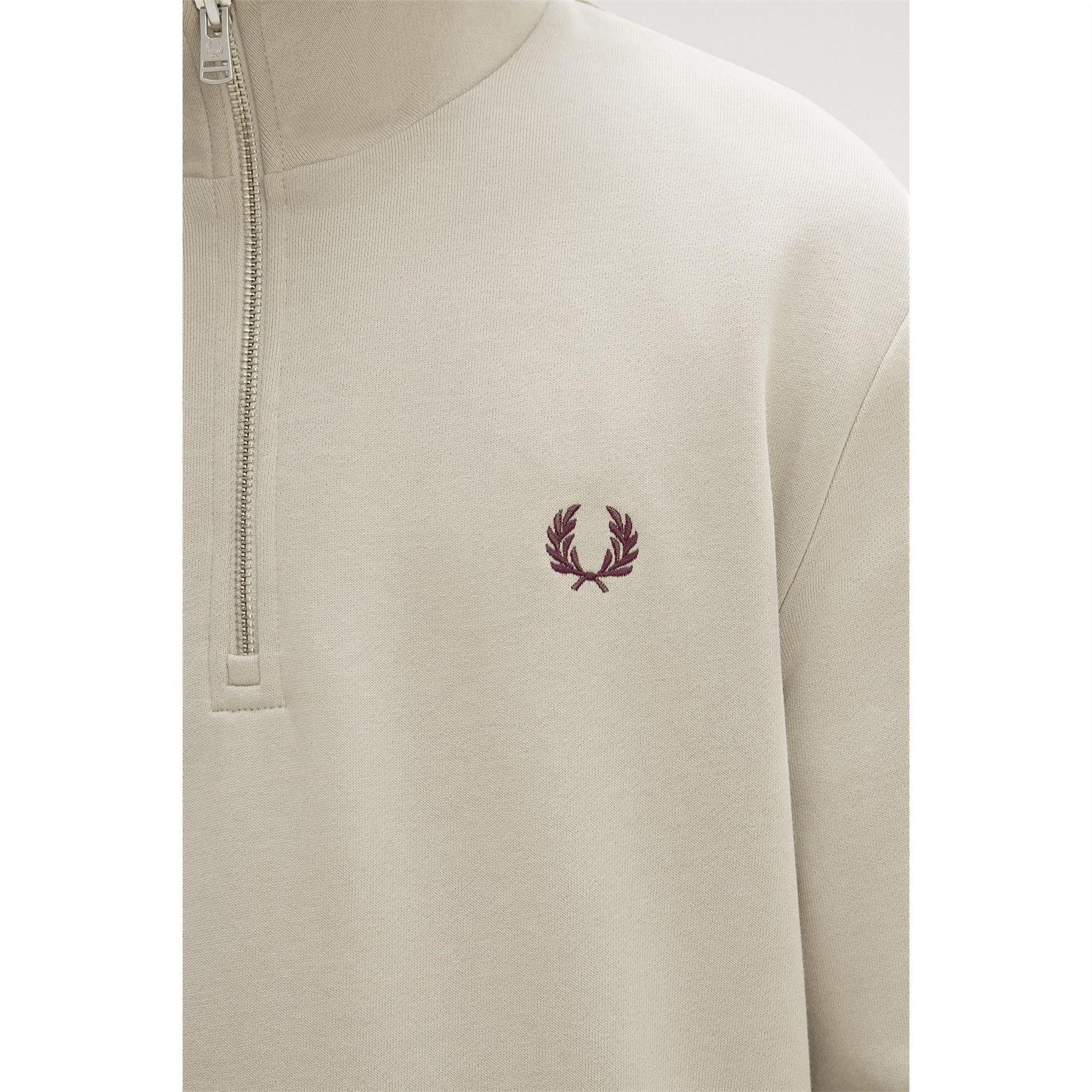 Warm Beige - Pack Shot - Fred Perry Mens Logo Half Zip Sweatshirt