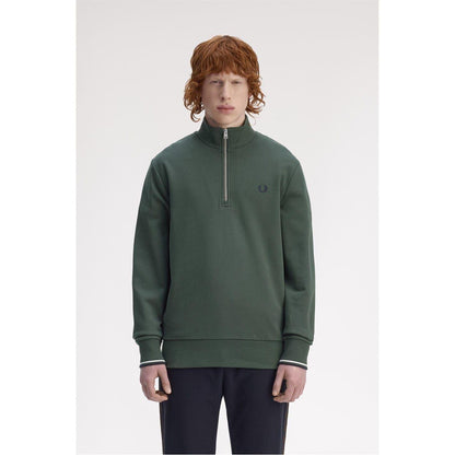 Court Green - Side - Fred Perry Mens Logo Half Zip Sweatshirt
