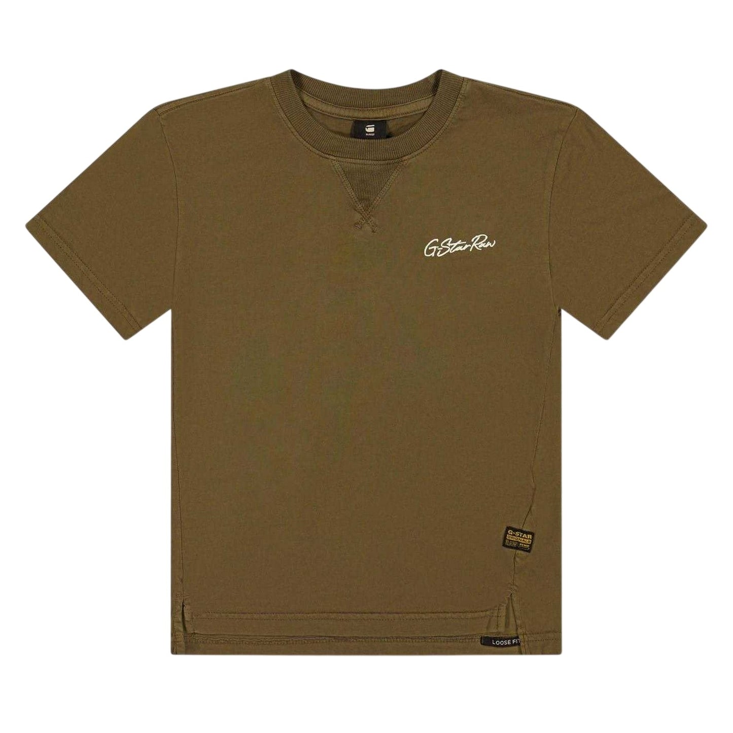 Dark Olive - Front - G-Star Childrens-Kids Logo Cotton T-Shirt