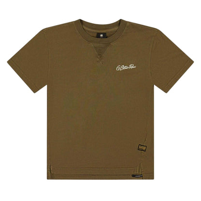 Dark Olive - Front - G-Star Childrens-Kids Logo Cotton T-Shirt