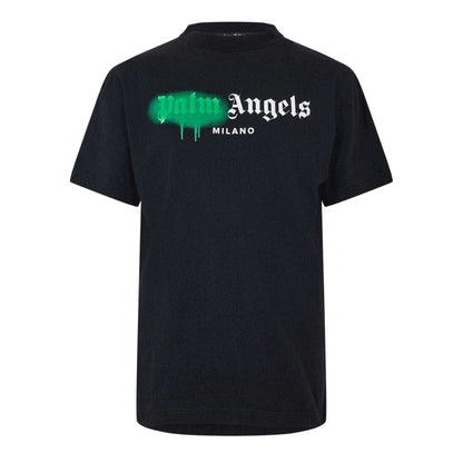Black-Green - Front - Palm Angels Mens Milano Spray Logo T-Shirt