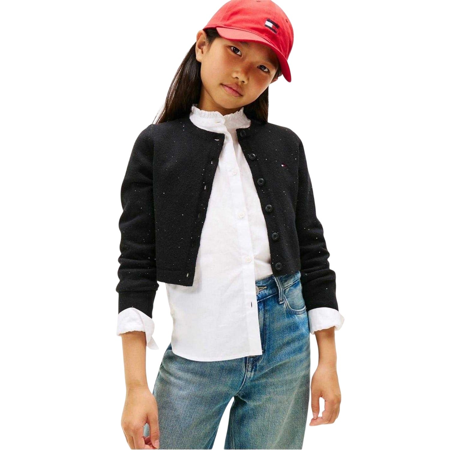 Black - Side - Tommy Hilfiger Girls Ribbed Button Sweatshirt