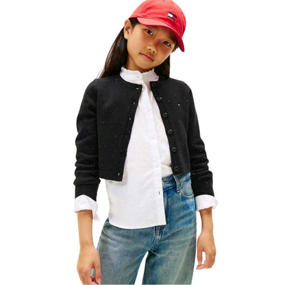 Black - Side - Tommy Hilfiger Girls Ribbed Button Sweatshirt
