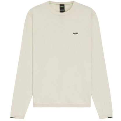 White - Front - Boss Mens Embroidered Logo Crew Neck Jumper