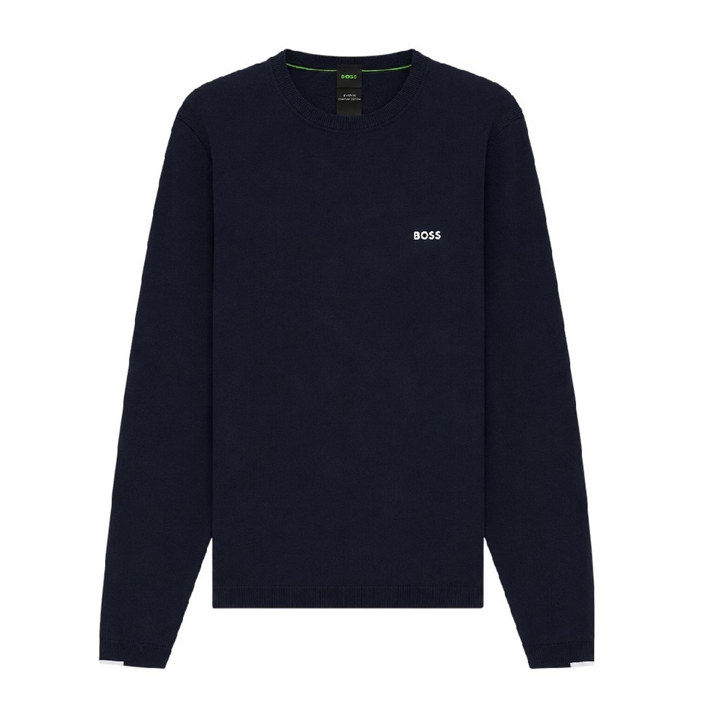 Dark Blue - Front - Boss Mens Embroidered Logo Crew Neck Jumper